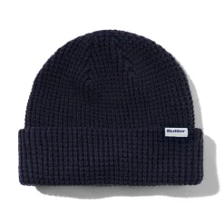 Hats|Beanies-Butter Goods Distressed Waffle Knit Beanie, Washed Navy