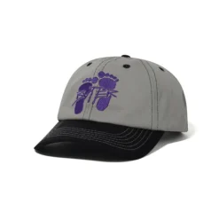 Hats|Beanies-Butter Goods Footprints 6 Panel Cap, Cool Grey