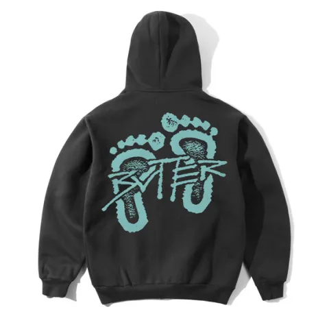 Zip-Thru Hoods|Pullover Hoods-Butter Goods Footprint Puover Hood, Charcoa