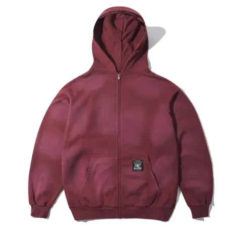 Zip-Thru Hoods|Pullover Hoods-Butter Goods Garage Zip-Thru Hood, Faded Burgundy
