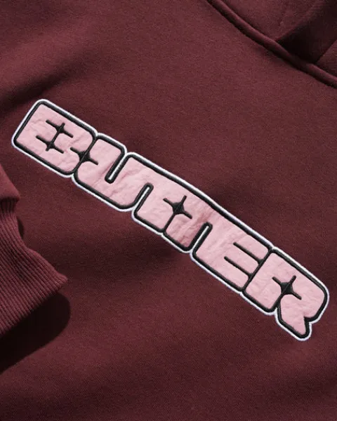 Zip-Thru Hoods|Pullover Hoods-Butter Goods Gint Nyon Appique Puover Hood, Burgundy