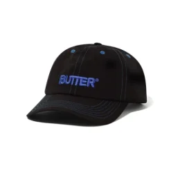 Hats|Beanies-Butter Goods Nylon Rounded Logo 6 Panel Cap, Black