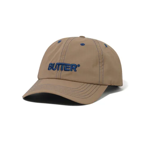 Hats|Beanies-Butter Goods Nylon Rounded Logo 6 Panel Cap, Sand