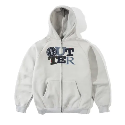 Zip-Thru Hoods|Pullover Hoods-Butter Goods Patchwork Zip-Thru Hood, Ceent
