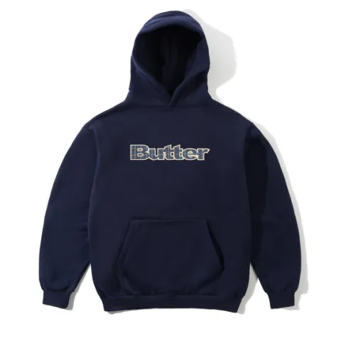 Zip-Thru Hoods|Pullover Hoods-Butter Goods Paid ogo Appique Puover Hood, Navy