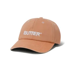 Hats|Beanies-Butter Goods Rounded Logo 6 Panel Cap, Washed Orange