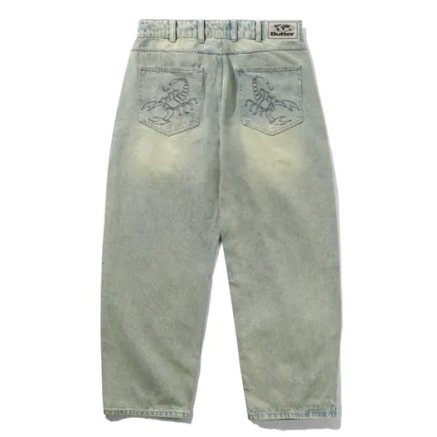 Denim Jeans|Pants-Butter Goods Scorpion Stitch Denim Jeans, Tinted Light Blue