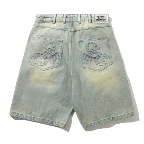 Denim Shorts|Shorts-Butter Goods Scorpion Stitch Denim Shorts, Tinted Light Blue