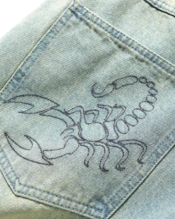 Denim Shorts|Shorts-Butter Goods Scorpion Stitch Denim Shorts, Tinted Light Blue