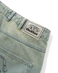 Denim Shorts|Shorts-Butter Goods Scorpion Stitch Denim Shorts, Tinted Light Blue