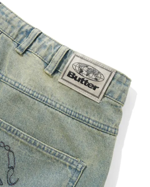 Denim Shorts|Shorts-Butter Goods Scorpion Stitch Denim Shorts, Tinted Light Blue
