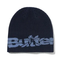 Hats|Beanies-Butter Goods Smashed Logo Knit Skully Beanie, Navy