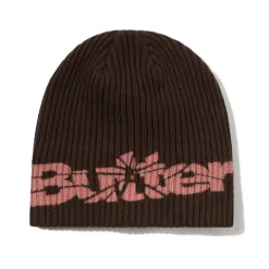 Hats|Beanies-Butter Goods Smashed Logo Knit Skully Beanie, Brown