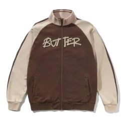 Jackets-Butter Goods Tunne Feece Track Jacket, Chocoate / Beige