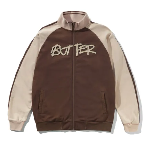 Jackets-Butter Goods Tunne Feece Track Jacket, Chocoate / Beige