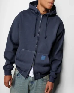 Zip-Thru Hoods|Pullover Hoods-Butter Goods Waffe Zip-Thru Hood, Navy Overdye