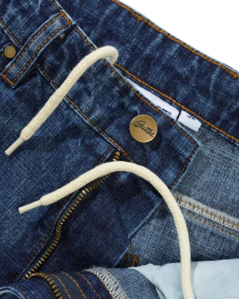 Denim Jeans|Pants-Butter Goods Wide Cut Denim Jeans, Dark Blue Slub